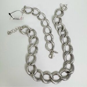 Chico’s Silver Textured Chunky Chain Big Link Necklace and Bracelet Set New